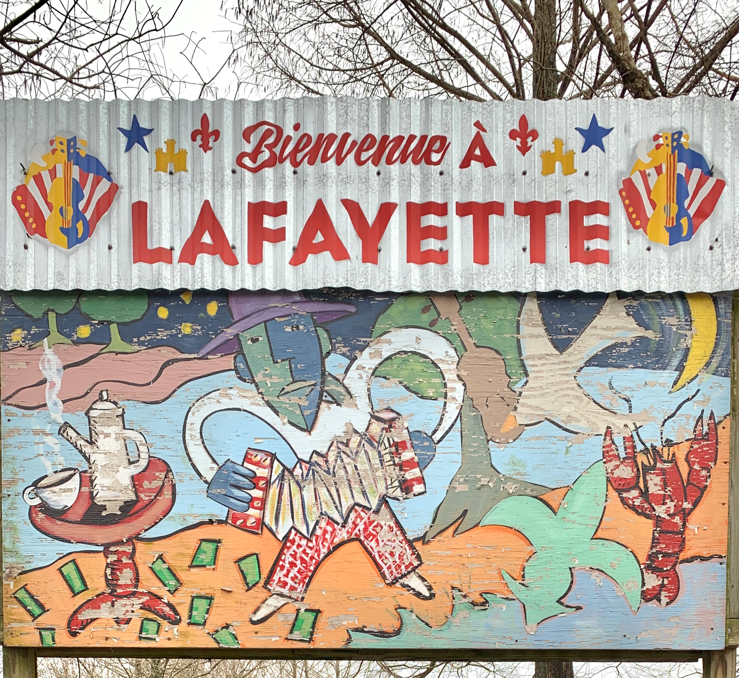 a welcome to Lafayette sign in French